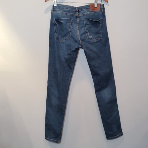 ZARA Mid Rise Skinny Fit Jeans Z1975 Basic Dept Distressed Denim Womens Size 8 - Picture 5 of 8
